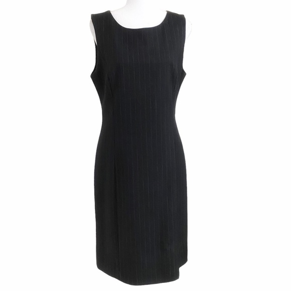 Lk BENNETT VINTAGE DARK GREY PINSTRIPES SLEEVELESS SHEATH FORMAL DRESS - Picture 1 of 10